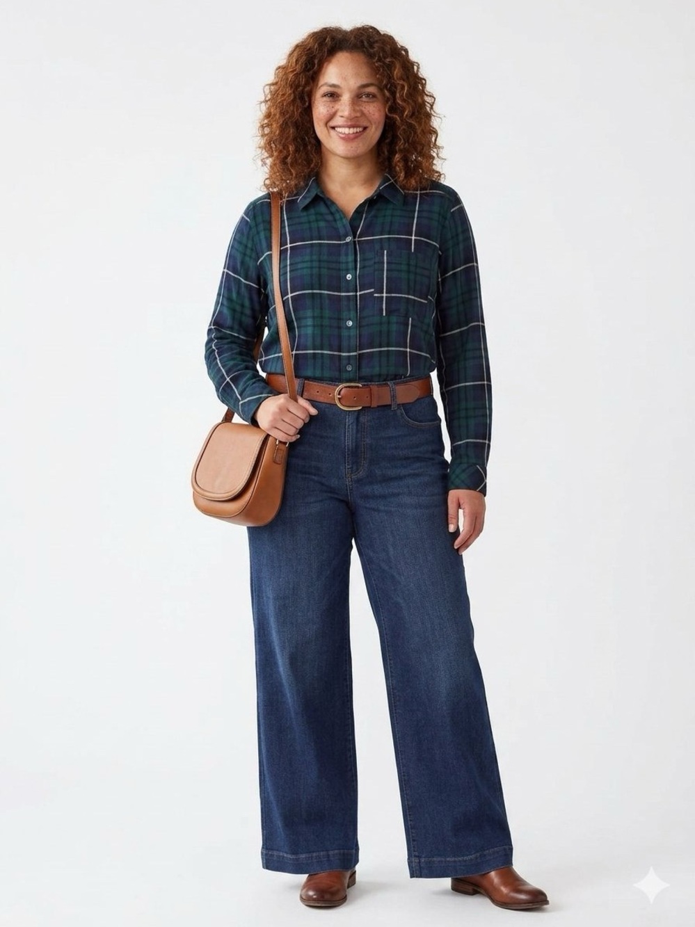 Plaid Button Down Shirt Blouse in Navy, Green and Cream Preppy Classic NWT - Picture 9 of 10